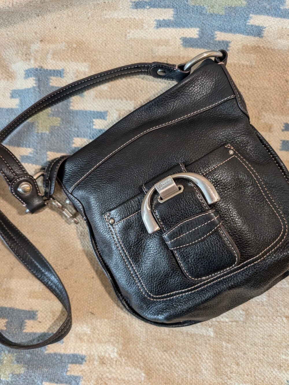 B Makowsky black Pebbled Leather Shoulder Bag Purse With Silver Hardware EUC